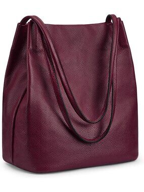 Women's Dark Purple Soft Genuine Leather Totes with Top Magnetic Snap Closure